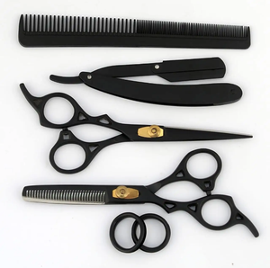 Ensemble de ciseaux à cheveux pour barbier en acier inoxydable droit noir plasma pour le coiffage en salon - Product Image 4