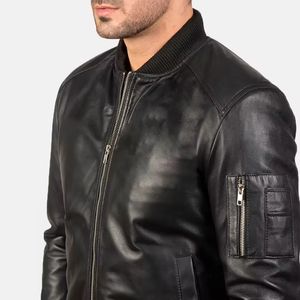Customized <b>Men's</b> Genuine Leather Vintage Winter <b>Jacket</b> with Coated Finish Stand Collar Waterproof Front Logo Quick Dry - Product Image 3