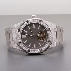 Demi Glacé Cadran Brun VVS Moissanite Mécanique Montre-Bracelet Haute Qualité En Acier Inoxydable De Luxe Bling Trendsetters Diamant - Product Image 2