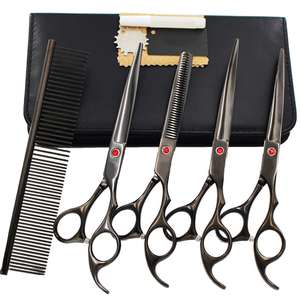 Kit de ciseaux de toilettage pour chiens professionnels en titane avec lame tranchante, ciseaux à effiler incurvés et peigne pour chiens et chats - Product Image 2