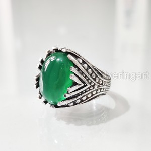 Anillo de Plata de Ley 925 para Hombre con Ónix Verde Natural, Piedra de Nacimiento de Diciembre, Estilo Otomano, Regalo de Cumpleaños, Joyería al por Mayor - Product Image 1