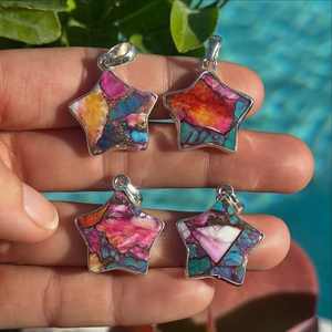 Colgante de Plata de Ley con Forma de Estrella y Turquesa Rosa de Alta Calidad, Dijes de Cristal Modernos para Bodas, Moda o Niños - Product Image 1