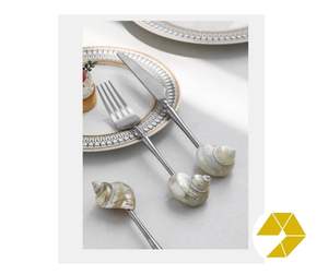 Vajilla de comedor de concha marina de acero inoxidable hecha a mano con concha de perla Madre, juego de vajilla de comedor elegante de concha marina Premium - Product Image 3