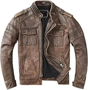 Chaquetas de piel de oveja genuina vintage de alta calidad para hombre, chaqueta de cuero genuino negra para motociclistas, chaqueta para hombre - Product Image 2