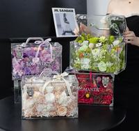 Luxe geconserveerde bloemen vierkante acryl handtas met eeuwige rozen, handgemaakt bloemencadeau voor bruiloft, Valentijnsdag, afstuderen