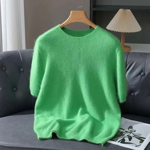 เสื้อยืดแขนสั้นฮิปฮอปสตรีทสีพื้นทรงหลวมแนวสตรีทเสื้อผ้าถักแบบผ่าข้าง - Product Image 2