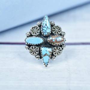 Fait à la main Golden Hill turquoise argent sterling bague réglable bague de déclaration pour les femmes boho bijoux en pierres précieuses - Product Image 1