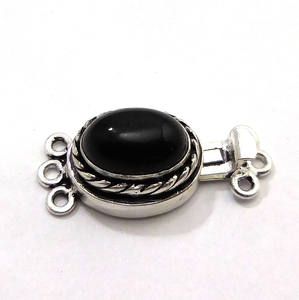 Prem Bhaya Black <b>Onyx</b> Gemstone 1Strand 2Strand 3Strand Oval Box Clasp Antique Silver Plated 26X15X10MM Jewelry Making B620 - Product Image 1