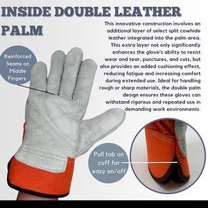 Gants de travail pour hommes en cuir de vachette personnalisés de haute qualité, gants de sécurité pour la construction industrielle - Product Image 5