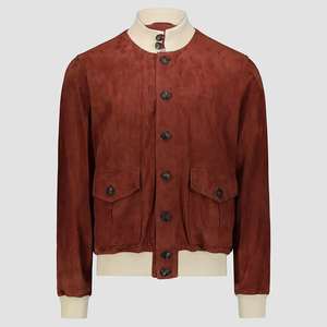 <b>Men's</b> <b>Suede</b> Bomber <b>Jacket</b> Solid Color Stand Collar Button Closure Autumn Casual Wear - Product Image 1