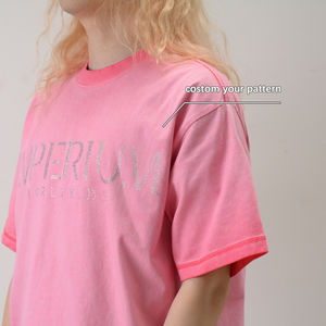 Camiseta lavada personalizada 100% algodón con estampado de diamantes de imitación, Camiseta holgada Vintage lavada con ácido blanqueador pesado para hombre - Product Image 2