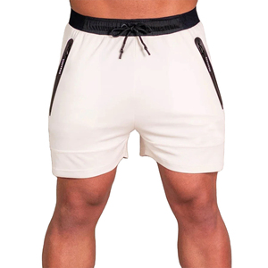 Custom Slim Fit Gym <b>Shorts</b> Mens White Sportswear <b>with</b> Black Drawstring and <b>Zipper</b> <b>Pockets</b> Stretch Training Fitness <b>Shorts</b> - Product Image 1