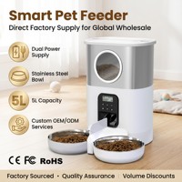 Vente en gros de distributeur automatique de nourriture pour animaux de compagnie portable de 5 L avec deux bols en acier inoxydable, écran LCD, vente directe d'usine