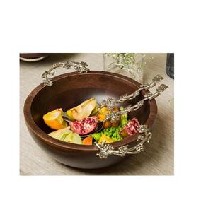 Acacia <b>Wooden</b> <b>Bowl</b> High Quality Dinnerware Solid Wood <b>Bowl</b> with Aluminum Stem Handle <b>Wooden</b> <b>Salad</b> <b>Bowl</b> - Product Image 1