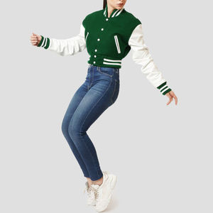 เสื้อแจ็กเก็ตทีมเบสบอลของผู้ชายสีเขียวขาวตัวอักษรแบบสั่งทำปกตั้งวิทยาลัยผู้ผลิต - Product Image 6