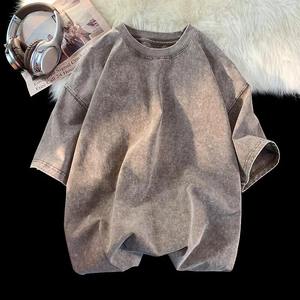 2025 Nueva camiseta de algodón orgánico informal de manga corta lavada de gran tamaño para hombre, camisetas de verano - Product Image 2