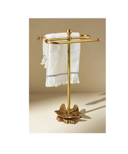 Freestanding brass <b>towel</b> <b>stand</b> ideal for master <b>bathroom</b> guest washroom spaces stylish practical durable heavy stable - Product Image 1