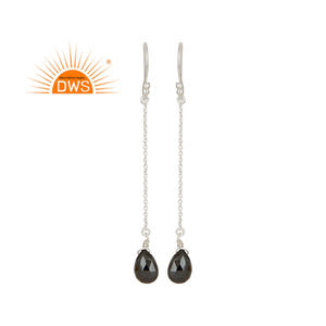 Pendiente de gota larga de piedras preciosas de pirita Natural de plata de ley fina, joyería personalizada para mujer, regalo para ella - Product Image 1