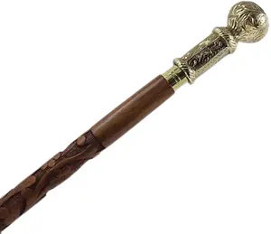 畅销2024木制手杖藤条黄铜金色皇家风格男女通用手杖