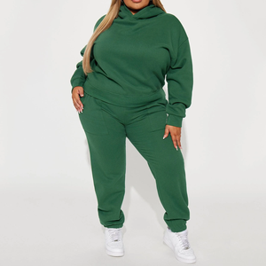Ensembles de sweat à capuche et de jogging pour femme en polaire lourde grande taille ensembles pour femmes de qualité supérieure anti-boulochage survêtement vert uni vierge - Product Image 1