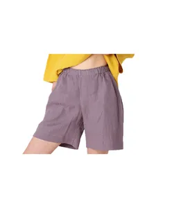 制造商紫色亚麻短裤休闲短裤与100% 亚麻手工印度瑜伽短裤。