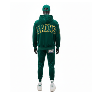 Ensemble de survêtement en molleton épais pour homme, 320 GSM, coton doux et polyester, vert foncé, sweat à capuche et jogging, logo personnalisé, taille plus - Product Image 2