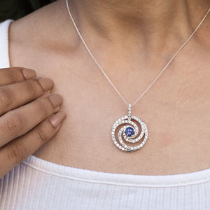 Top Supplier 14k <b>Solid</b> White <b>Gold</b> Natural 6mm Round Cut Tanzanite Spiral <b>Pendant</b> With SI Clarity Diamond Halo <b>Pendant</b> Jewelry - Product Image 5