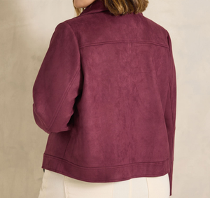 Burgundy <b>Suede</b> Moto <b>Jacket</b> With Zipper Closure Turn-down Collar Regular Fit Unisex Autumn Wear - Product Image 2