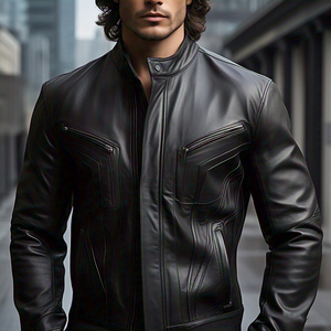 Vestes en cuir à fermeture éclair à col montant OEM Veste en cuir PU vintage pour hommes Veste en cuir avec poche poitrine style de rue pour hommes - Product Image 4