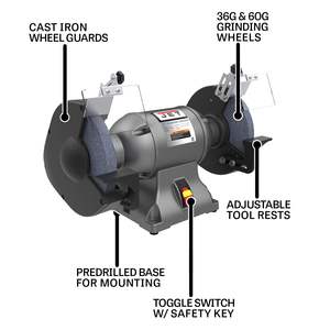 Amoladora de Banco Industrial de 10 Pulgadas, 1800 RPM, 1-1/2 HP, 115V, 1 Fase, Fuente de Alimentación Eléctrica para Pulir - Product Image 5