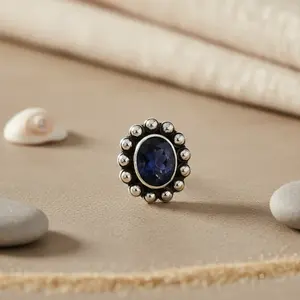 Women's Trendy 925 Silver & 18K Gold Plated Blue Sapphire <b>Stud</b> Earrings Gift with <b>Emerald</b> Cut Diamond Rose Gold Main Stone - Product Image 2