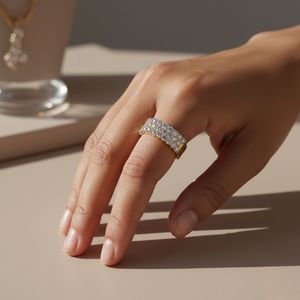 2.30CTW Round Cut Pave Set Triple Row <b>Statement</b> <b>Ring</b> - Product Image 6