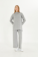 Pull deux pièces tricoté pour femmes et ensemble de tricots de pantalon pull à manches longues taille élastique, ensemble de tricots à jambes larges élégant
