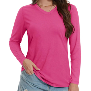 เสื้อลำลองแขนยาวคอวีแฟชั่นสำหรับผู้หญิงเสื้อยืดกลางแจ้งเนื้อนุ่มระบายอากาศได้ดีสวมใส่สบาย - Product Image 1