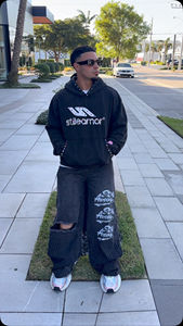 100% coton français éponge sweats à capuche lourds pour hommes personnalisé 500GSM strass brodé acide lavé en détresse impression DTG - Product Image 2