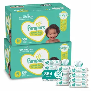 Pampers Swaddlers Wegwerp Babyluiers Maat 6, 2 Maanden Voorraad (2X108)