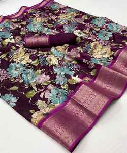 Listo para usar para mujer Sari, Organza con blusa y encaje de flores - Product Image 6