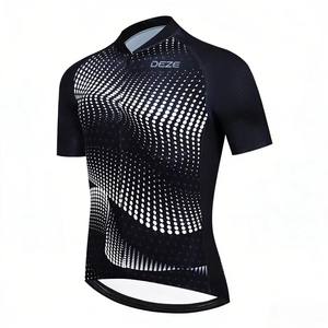 Maillot de Ciclismo DEZE de Manga Corta para Hombre, con Franjas Reflectantes de Alta Calidad, Secado Rápido, Transpirable, con Diseño de Puntos Blancos y Negros, para Ciclismo de Montaña y Desplazamientos Diarios - Product Image 2
