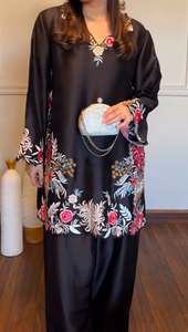Designer Intricate Thread Work Rayon Satin <b>Top</b> With Rayon Satin Plazzo Set - Product Image 2
