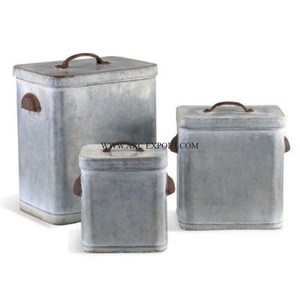 Ensemble de 3 tailles différentes de décoration de table pour la maison et la cuisine Récipients de stockage des aliments Pots en métal galvanisé de qualité supérieure - Product Image 1