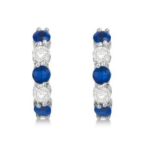 Boucles d'oreilles créoles en or blanc 14 carats serties de saphir bleu et de diamants 2,06 ct Style religieux tendance Plaqué rhodium Cadeau parfait - Product Image 3