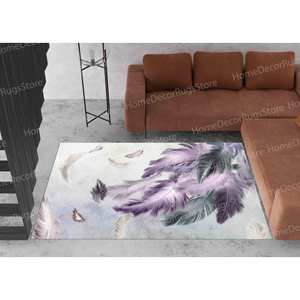 <b>Purple</b> And Gray Feather Painting <b>Rug</b>, Contemporary Modern Printed <b>Rug</b>,Nonwoven Thin <b>Rug</b> - Product Image 3