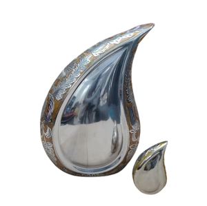 โกศทรงหยดน้ำสีเงินสลักสีทองสดใสสำหรับงานศพที่ระลึกสำหรับขี้เถ้าโกศของมนุษย์สำหรับผู้ใหญ่ - Product Image 2