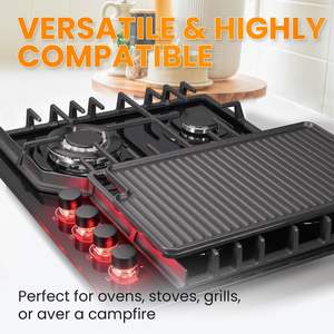 <span class=keywords><strong>Plaque</strong></span> de cuisson réversible en <span class=keywords><strong>fonte</strong></span> pré-assaisonnée de 4,3 kg, essentielle pour les amateurs de <span class=keywords><strong>barbecue</strong></span>, idéale pour le camping en plein air - Product Image 2