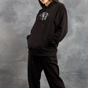 เสื้อมีฮู้ดสีดำสำหรับผู้หญิงเสื้อมีฮู้ดปักลายไหล่ปล่อยสิ่งจำเป็นเสื้อผ้าแนวสตรีท - Product Image 2