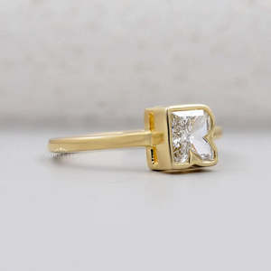 Lab Grown Diamond <b>Engagement</b> <b>Ring</b> R Letter with Bezel Set in Yellow Gold <b>Unique</b> and Elegant Diamond <b>Rings</b> - Product Image 4