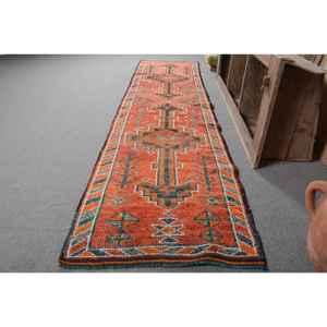 2.7x11.2 ft Vintage <b>Runner</b> Rug, Turkish <b>Red</b> Floral Rug - Product Image 2