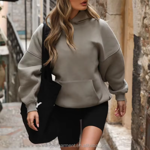 Women's <b>Winter</b> Casual Long-Sleeve Velour Knitted Stylish Hooded Pullover with Front Pocket 100% Cotton Streetwear <b>Tops</b> OEM - Product Image 5