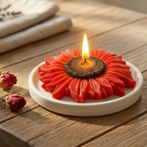 Vela Aromática en Forma de Girasol Rojo, Velas Decorativas de Cera de Soya con Forma de Flor, Vela de Pilar Decorativa para el Hogar, Etiqueta Privada, Color Personalizado - Product Image 1