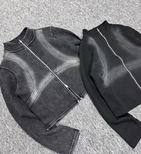 เสื้อแจ็กเก็ตสำหรับผู้หญิงคอสูงมีซิปรูดทรงปล่อยปล่อยปล่อยให้เป็นกรดซักได้ไซส์ใหญ่พิเศษสำหรับฤดูใบไม้ผลิ - Product Image 1